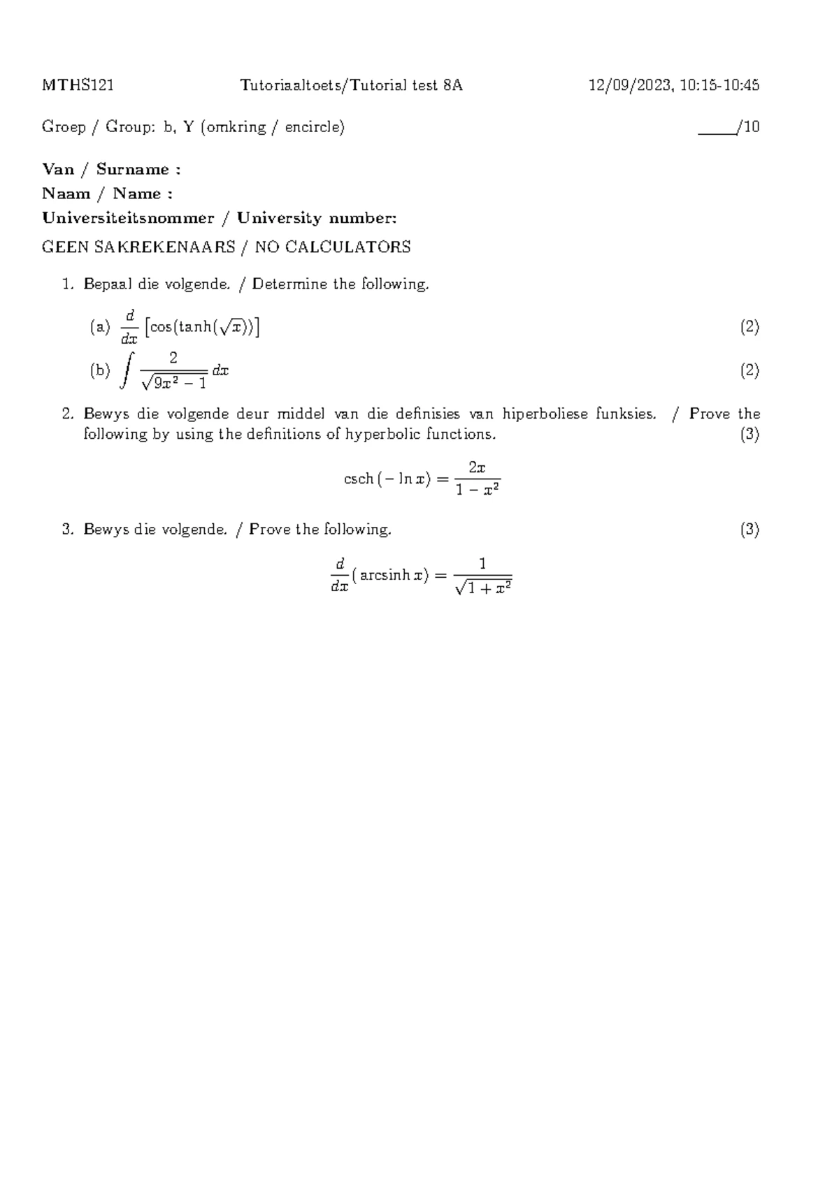 MTHS121 Test 6 MEMO - Summary of Key Concepts in Calculus II - Studocu