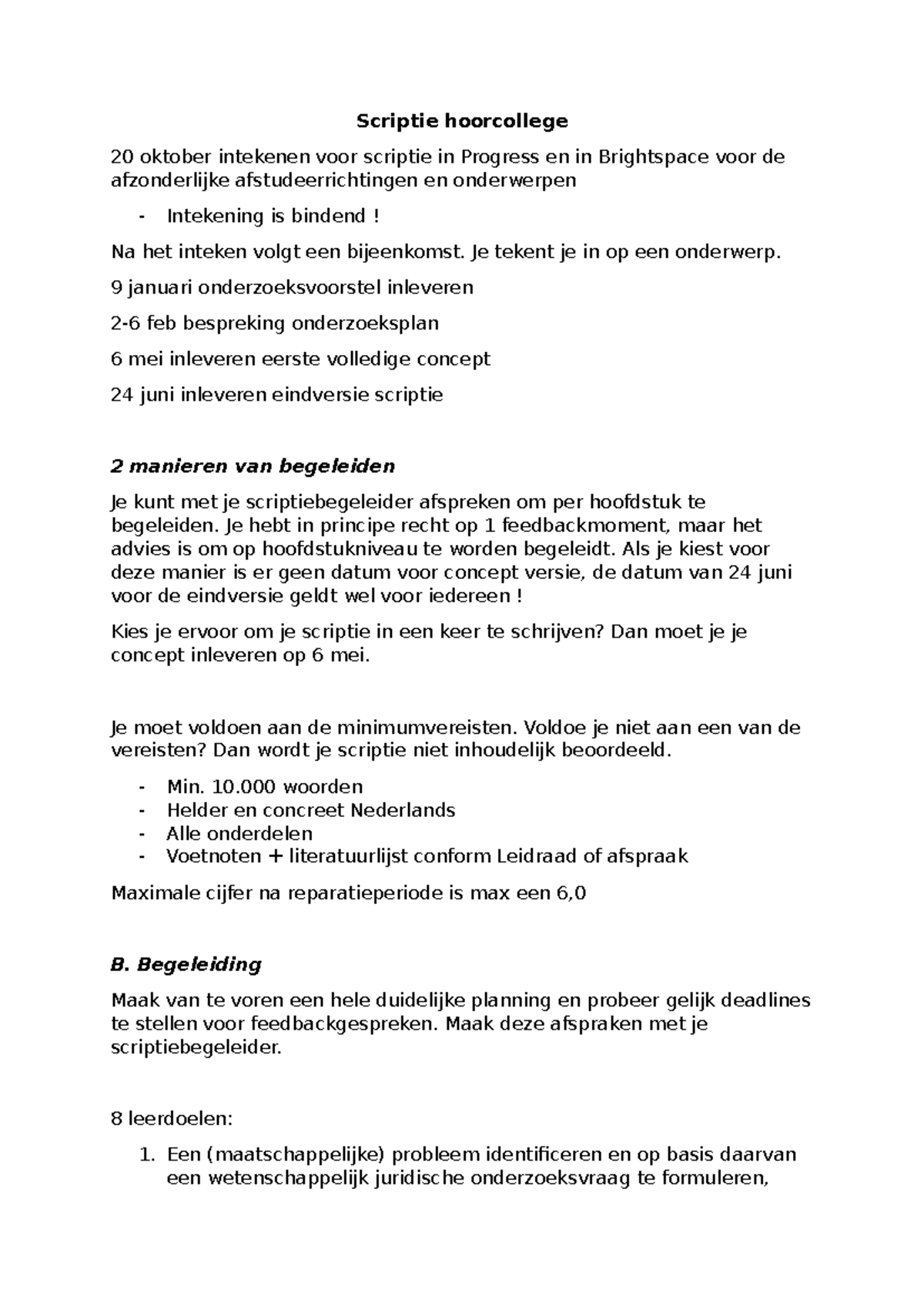 Scriptie Hoorcollege: Inschrijvingsprocedure en Begeleiding (JUR-2023 ...