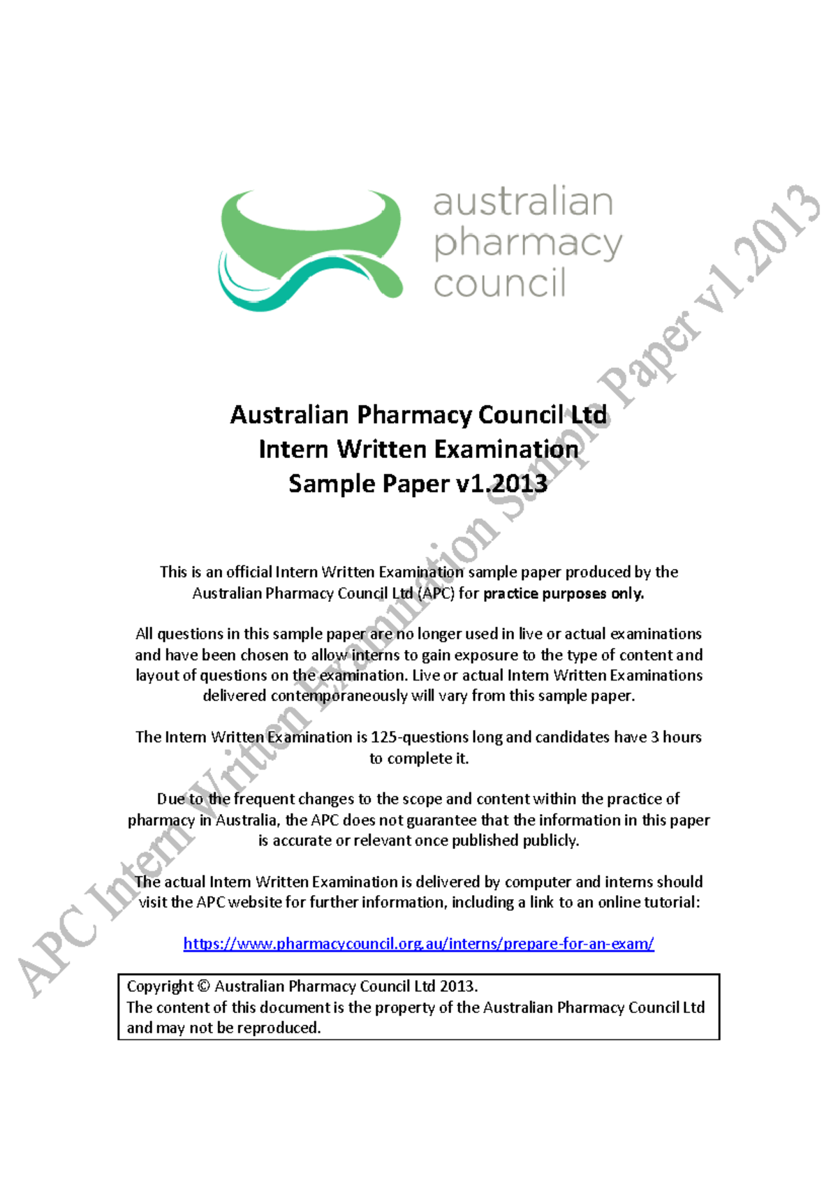 APC 2013 Intern Written Exam Sample Paper for Practice - Studocu