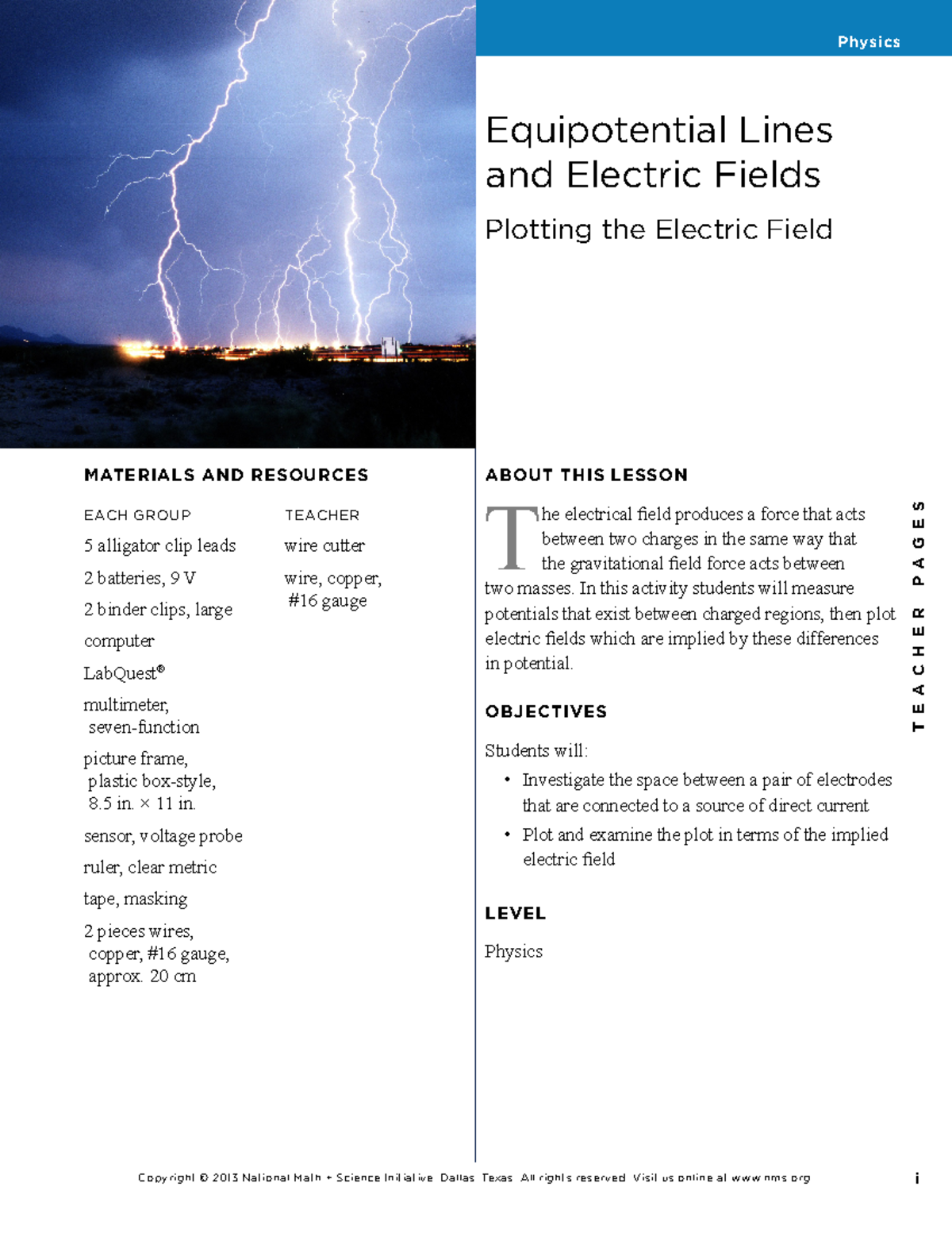 PHYS 101 Equipotential Lines & Electric Fields Lab Activity - Studocu
