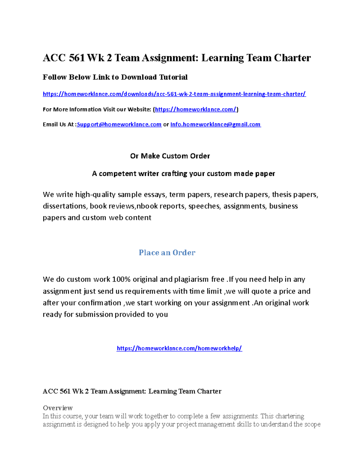 ACC 561 Wk 2 Team Assignment Learning Team Charter - ACC 561 Wk 2 Team ...