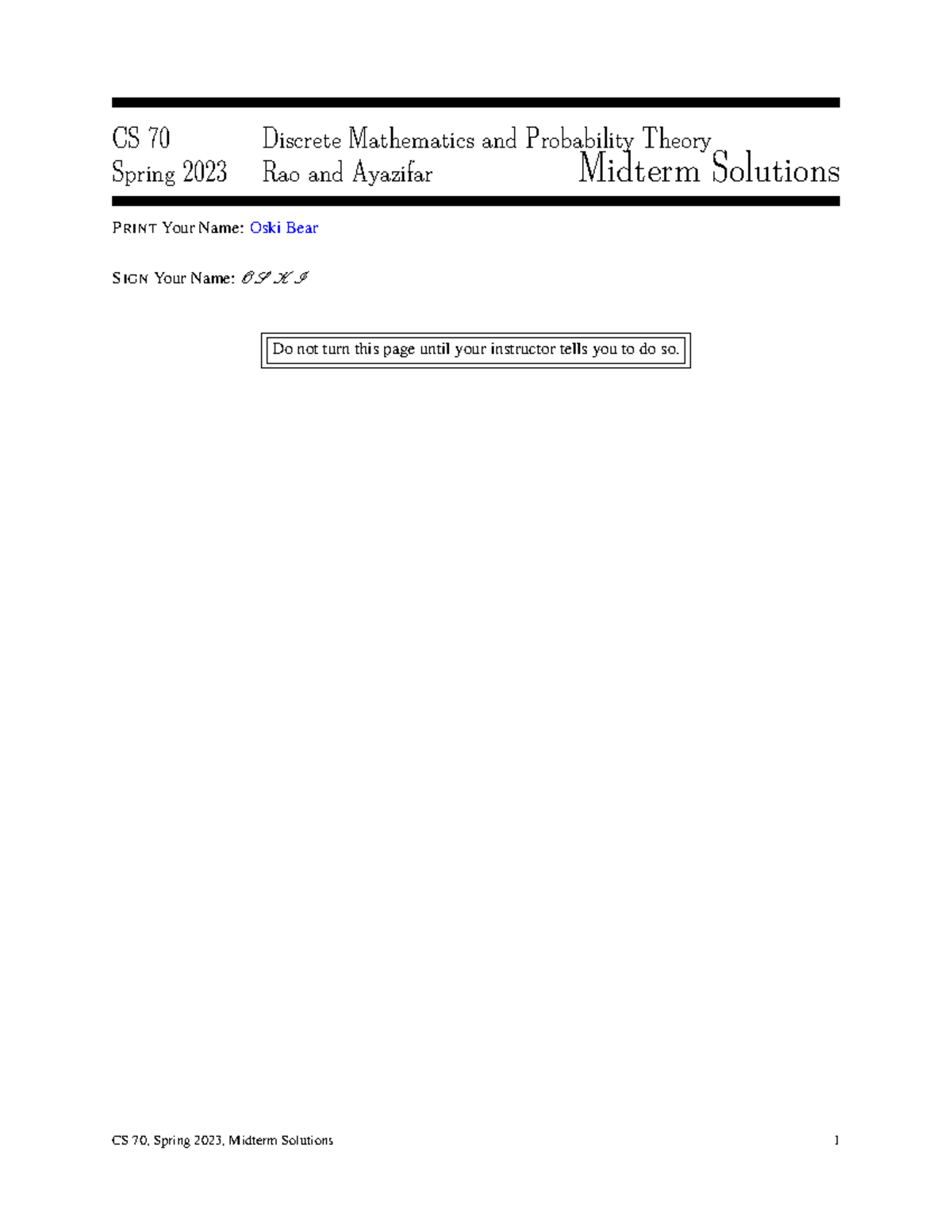CS 70 Spring 2023 Discrete Math & Probability Midterm Solutions - Studocu