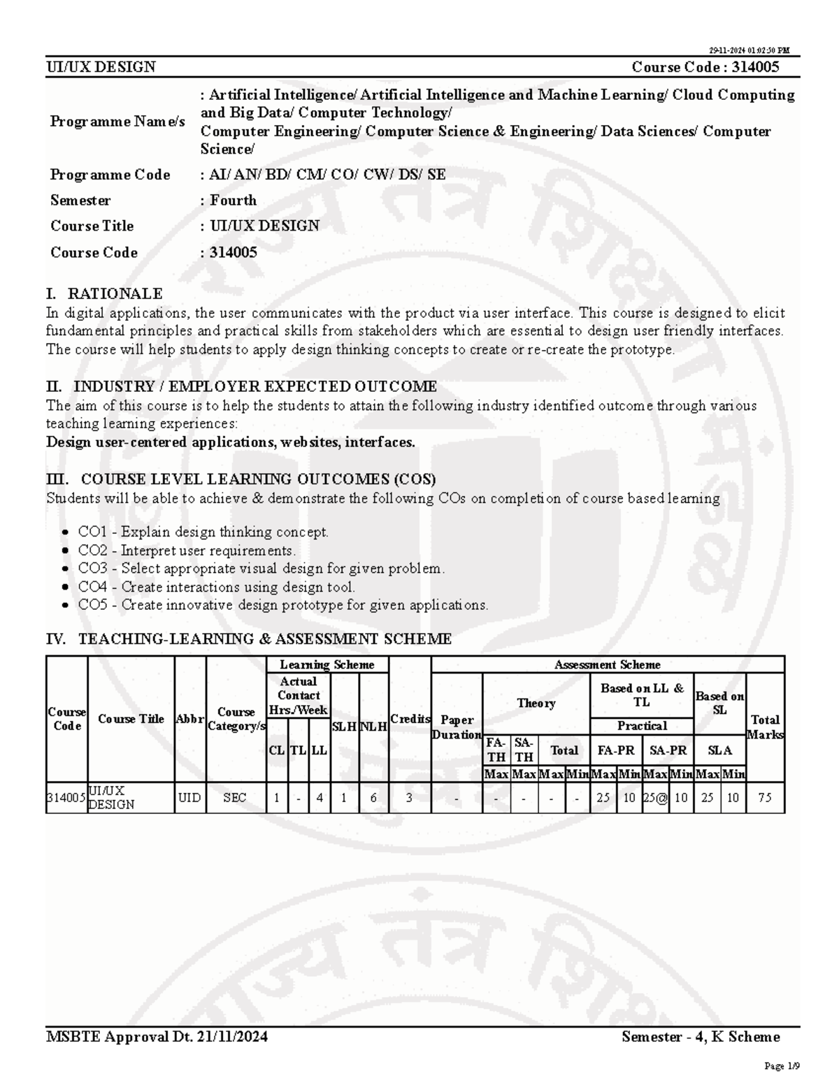 314005-UI/UX Design - Syllabus and Course Outline for Semester 4 - Studocu