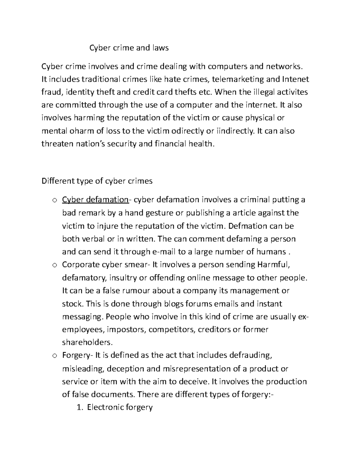 Cyber Crime and Laws: Types and Impacts Overview - Studocu