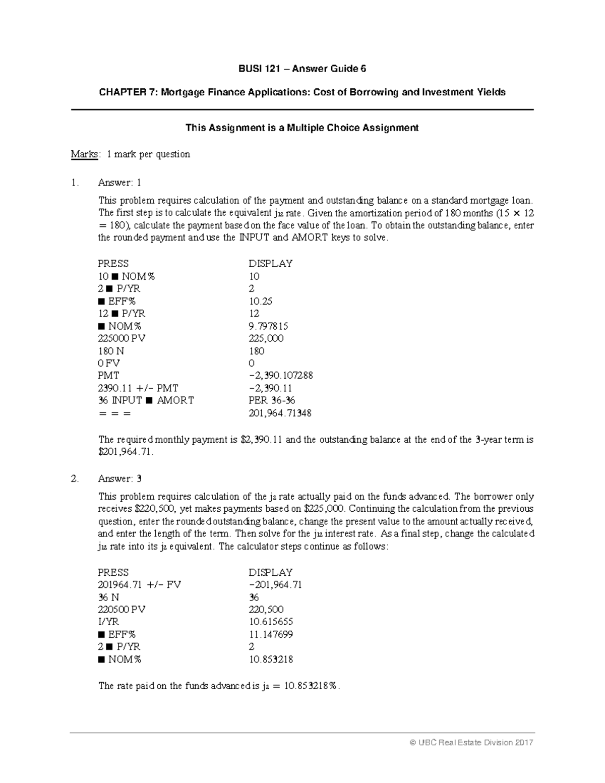BUSI 121 – Quiz 6 Answer Guide: Mortgage Finance Applications - Studocu