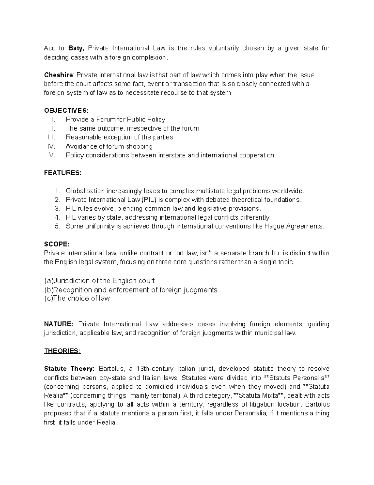 PIL - Overview and Theories of Private International Law - Studocu