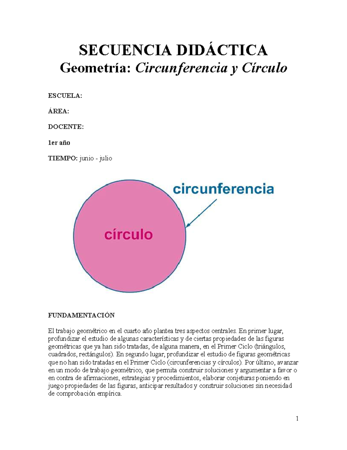 Secuencia Didáctica: Circunferencia y Círculo 4to Año - Document Preview
