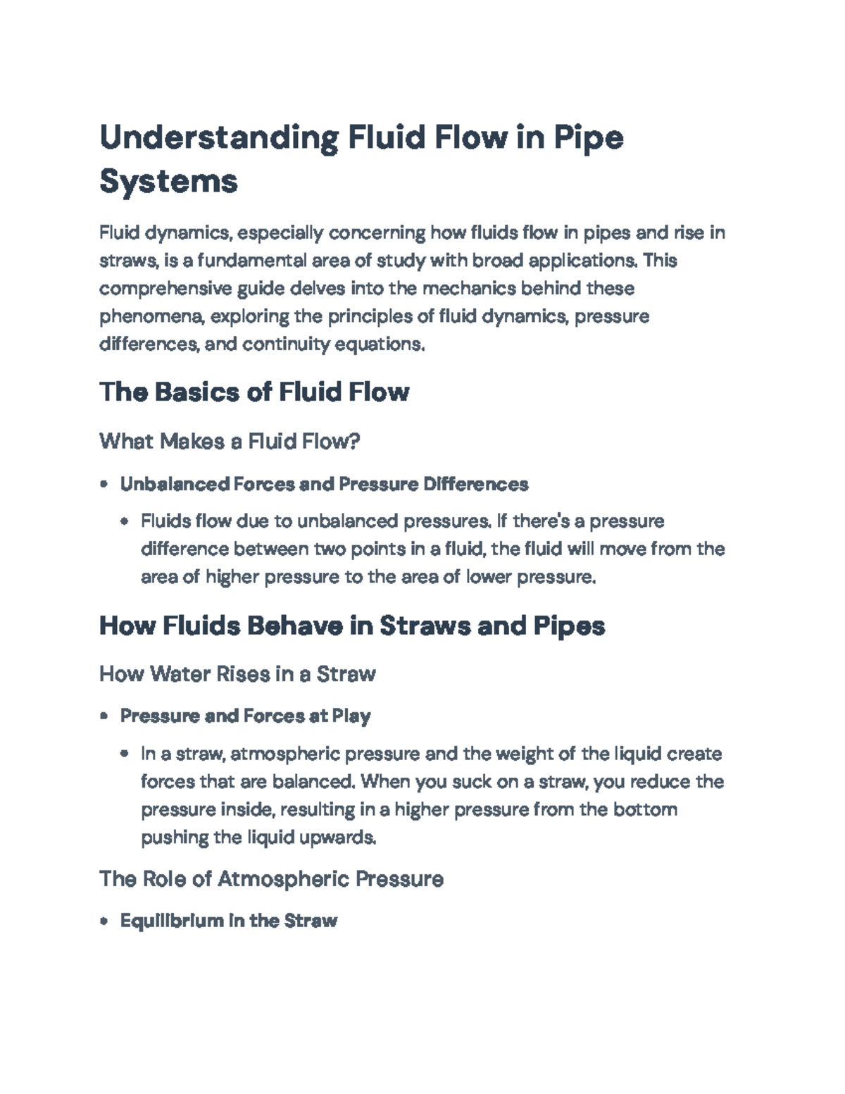 Fluid Dynamics: Flow Mechanics in Pipes and Straws Explained - Studocu