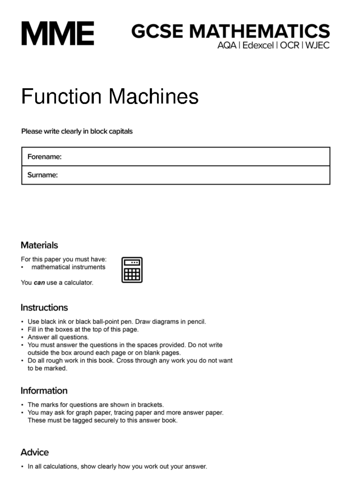 Function Machines Questions MME: Input-Output Operations - Studocu