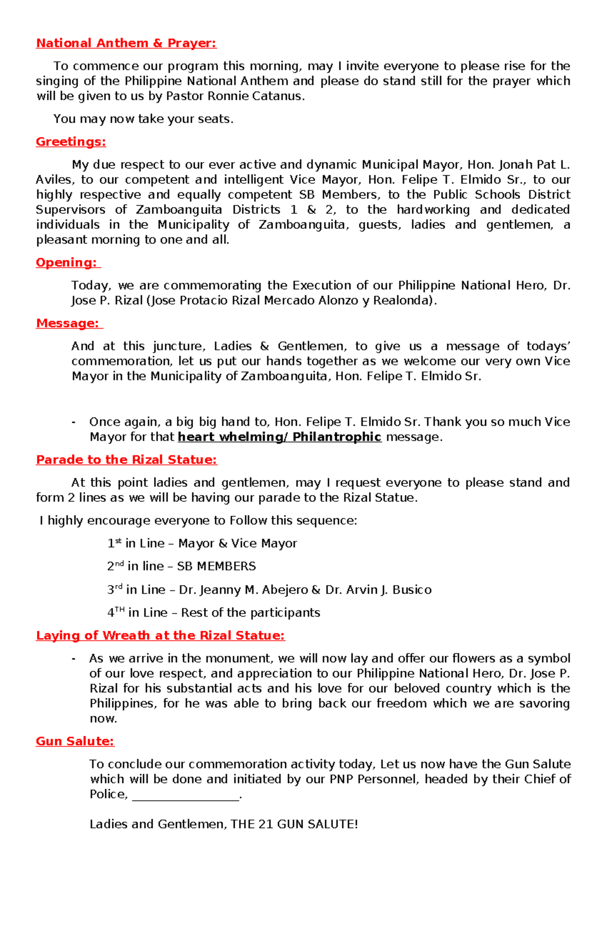 Rizal Day Script - Commemoration Activities and Tributes - Studocu