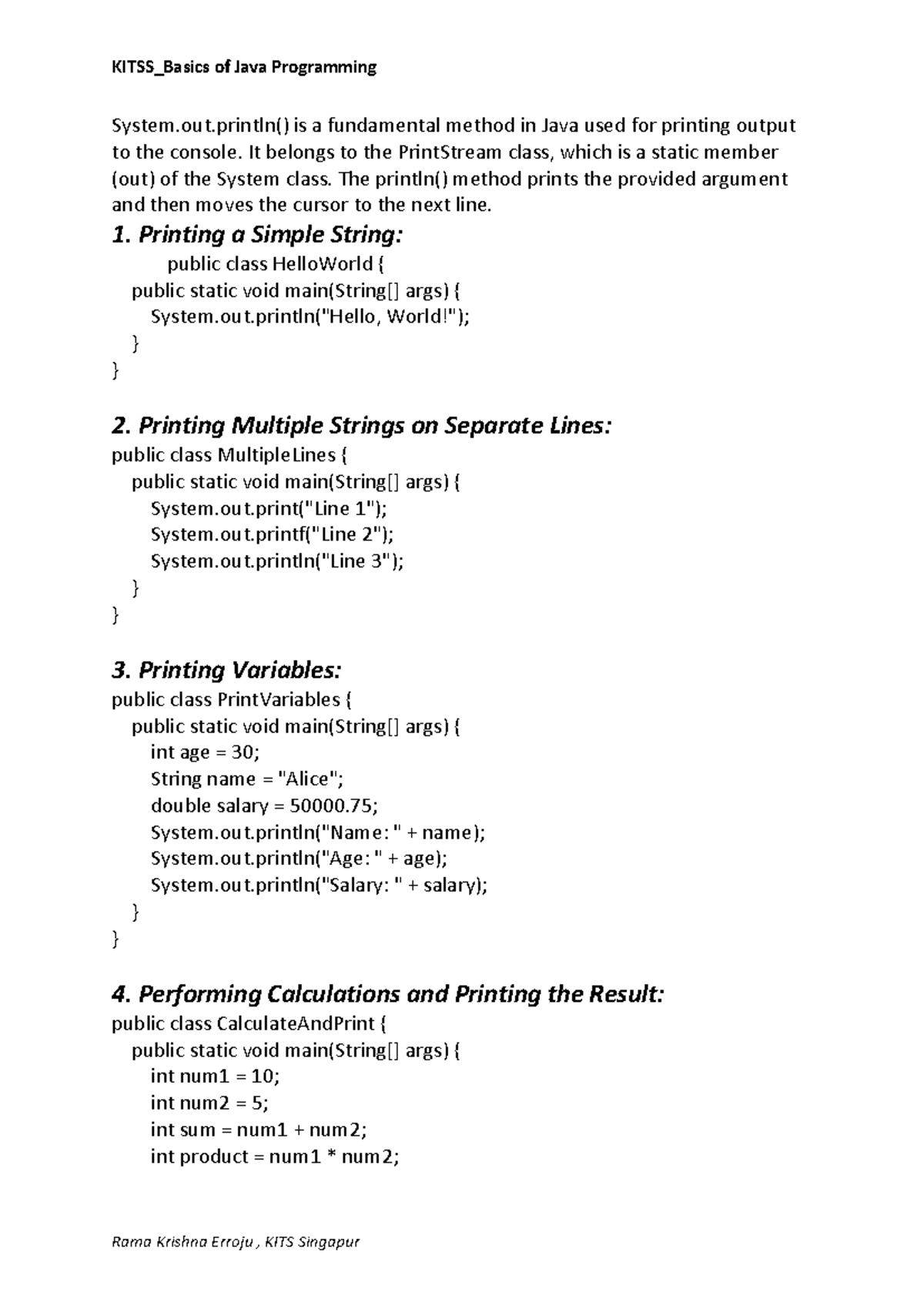 KITSS_Java Lab 1 - Sample Simple Java Programs and Output - Studocu