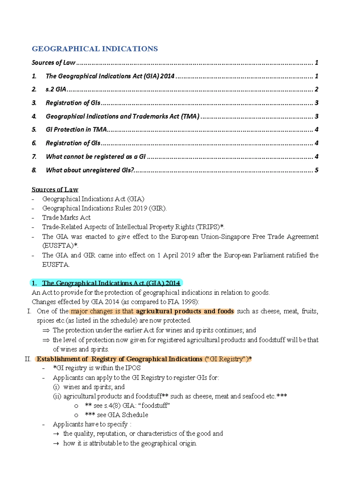 The law relating to registration of geographical indications ...