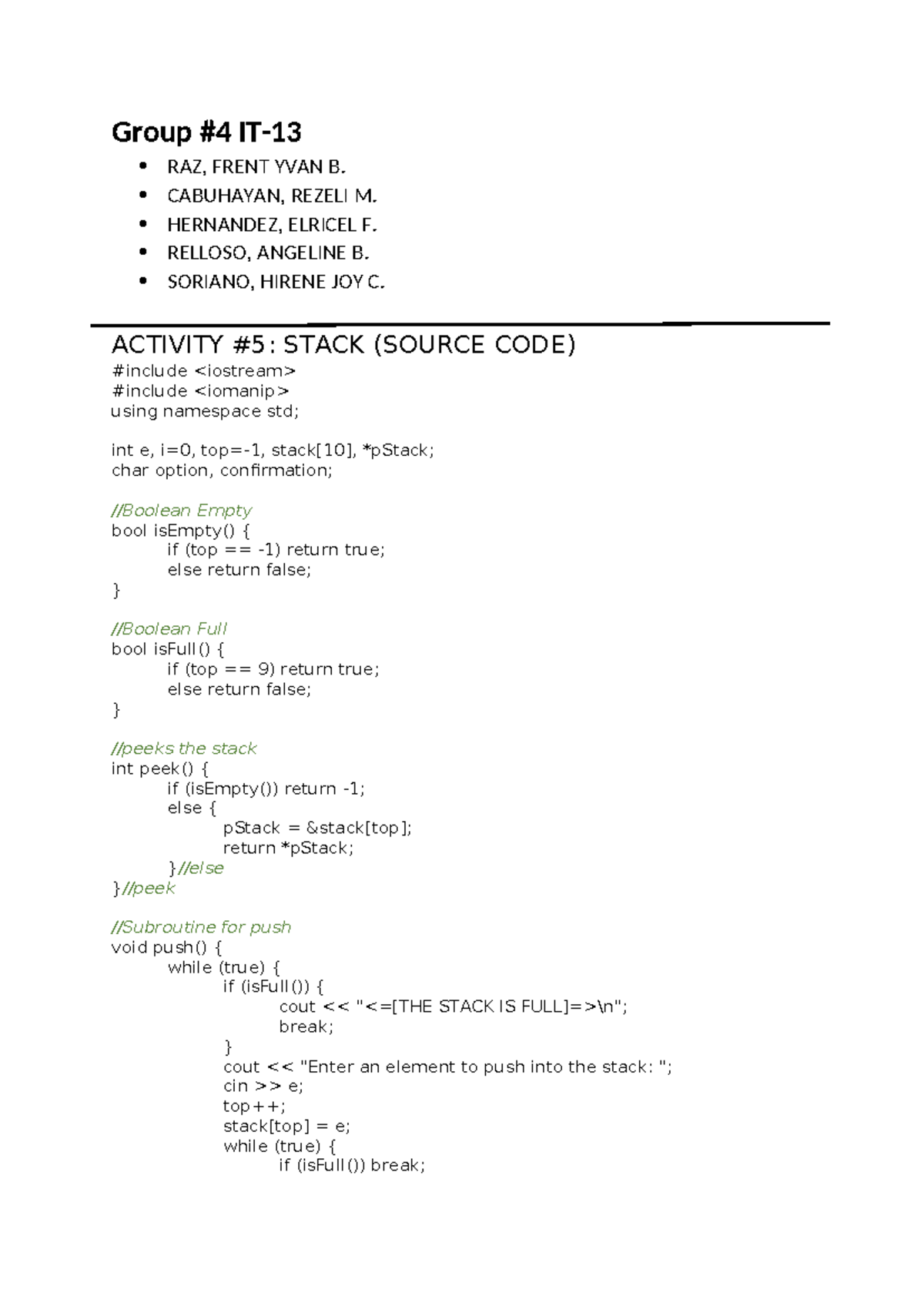 DSA G4 Midterm Activity: Stack & Queue Source Code - Studocu