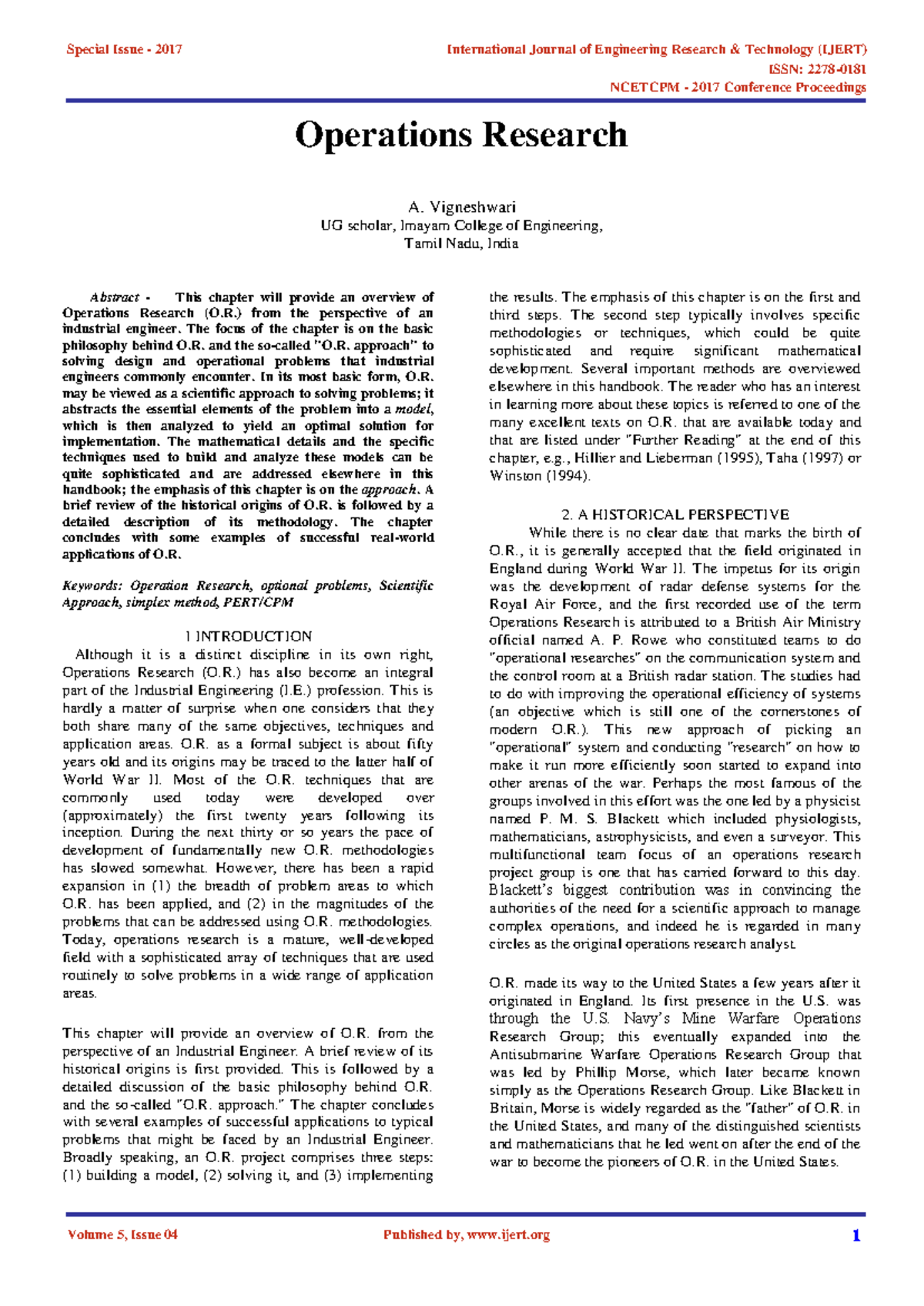 Overview of Operations Research (O.) for Industrial Engineering - Studocu