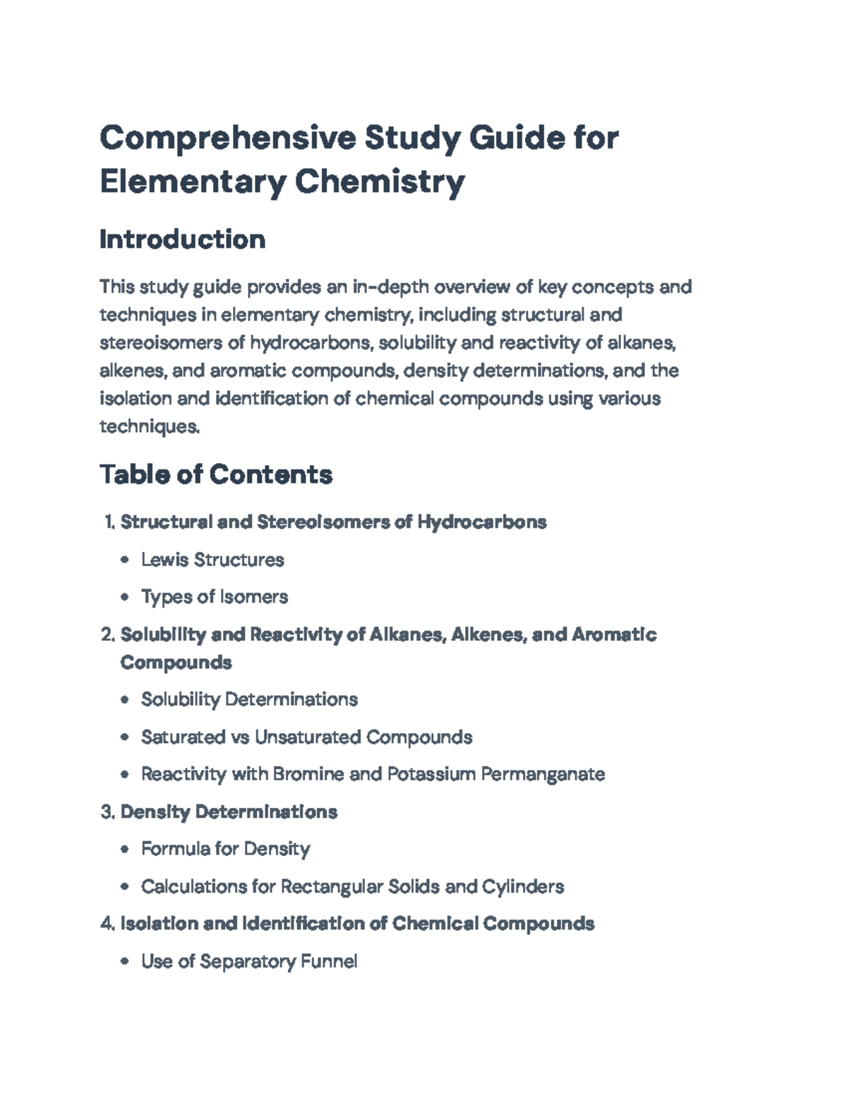 Elementary Chemistry Study Guide: Key Concepts and Techniques ...