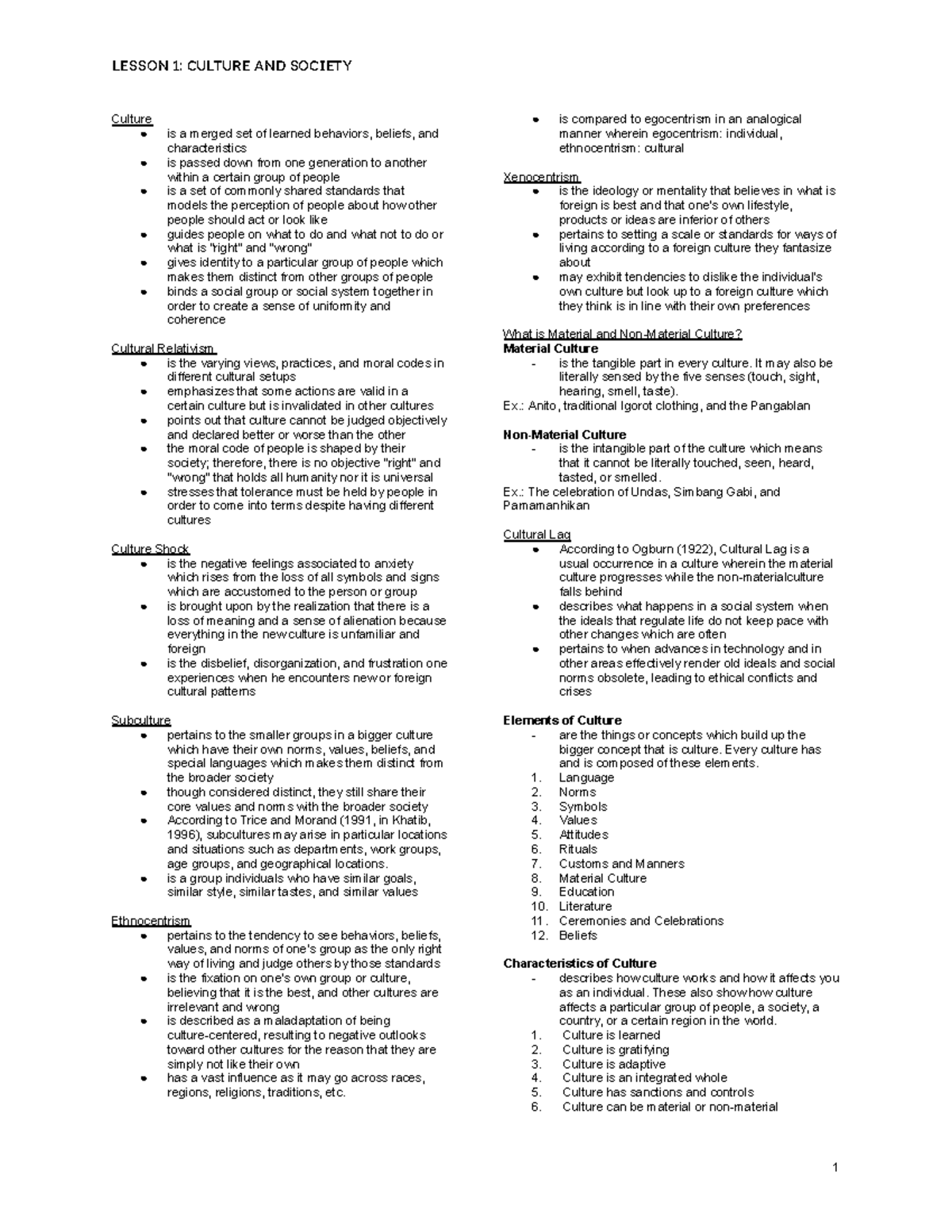 AH2 - Lesson 1: Understanding Culture and Society Concepts - Studocu