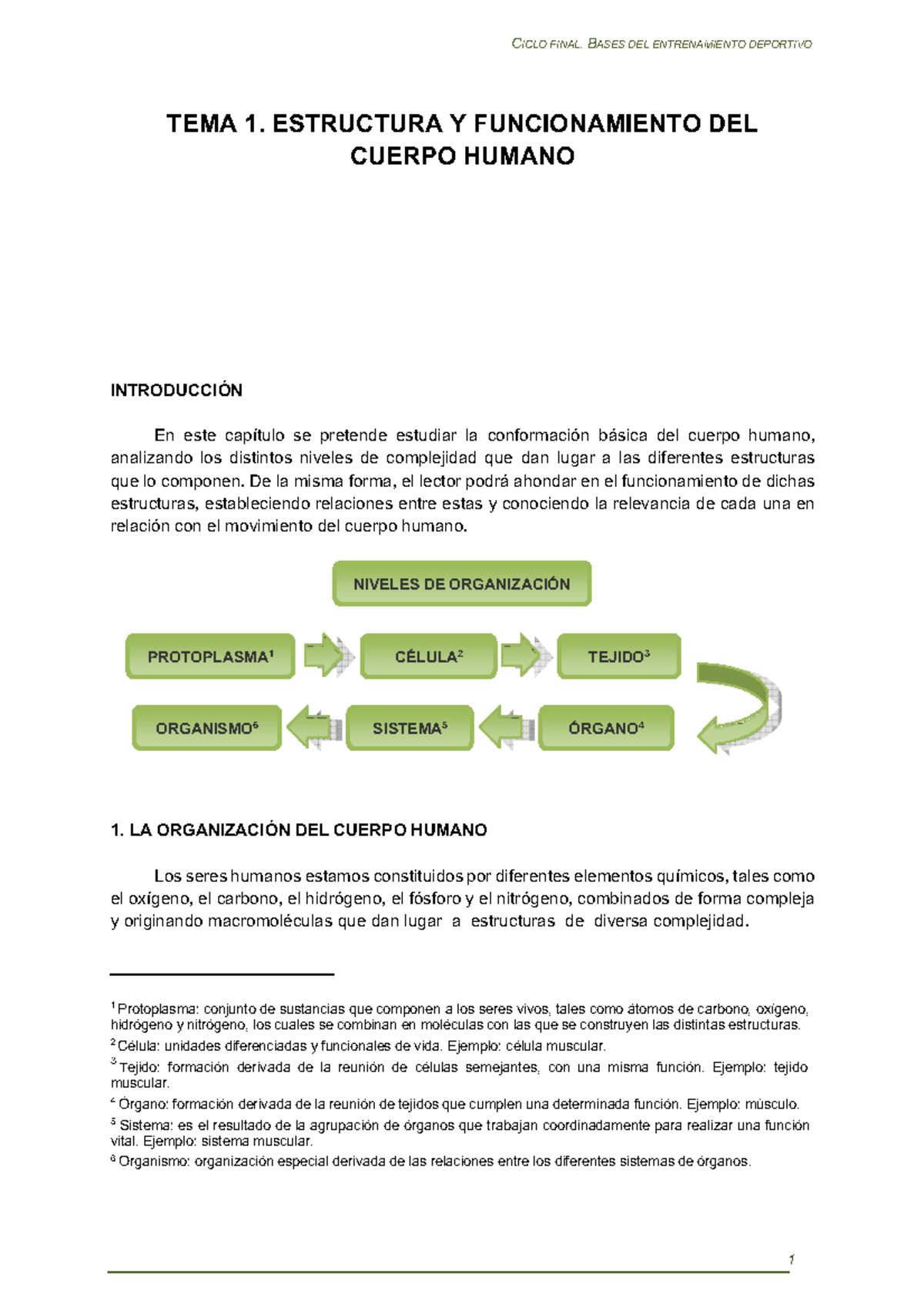 Estructura y Funcionamiento del Cuerpo Humano - TEMA 1 - Studocu