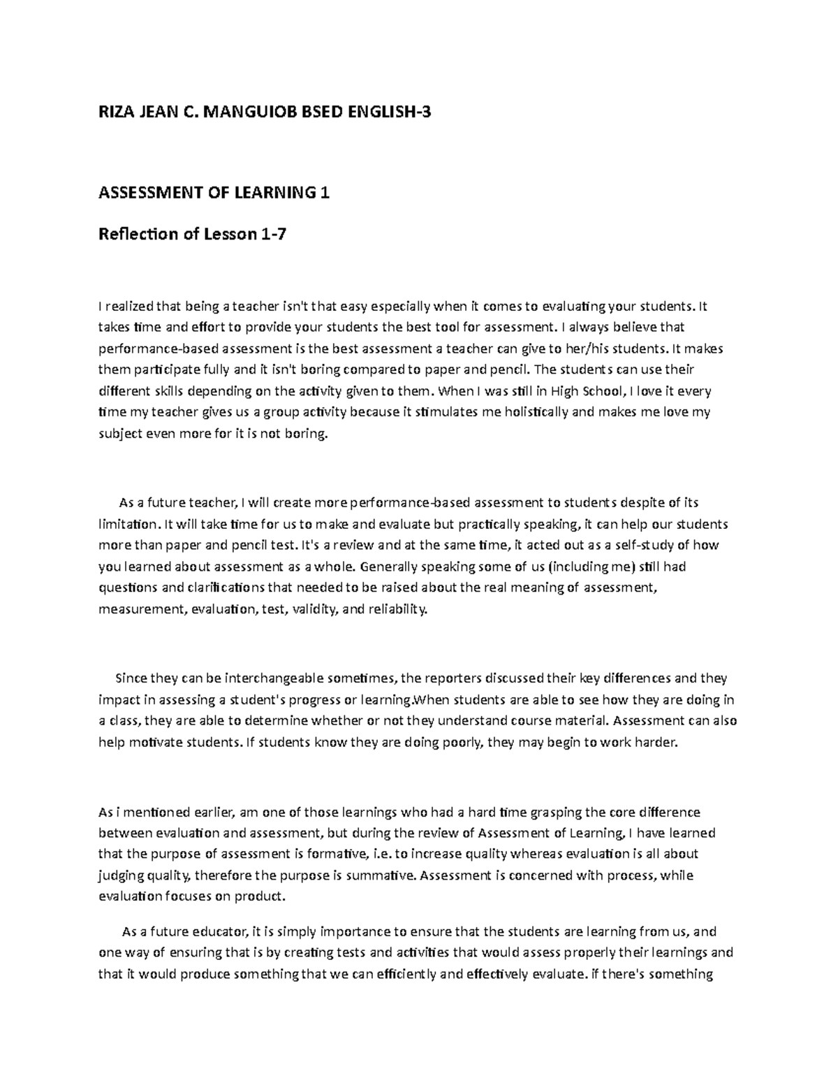 Reflection on Assessment Techniques in Educ 303: A Teacher's Insight ...