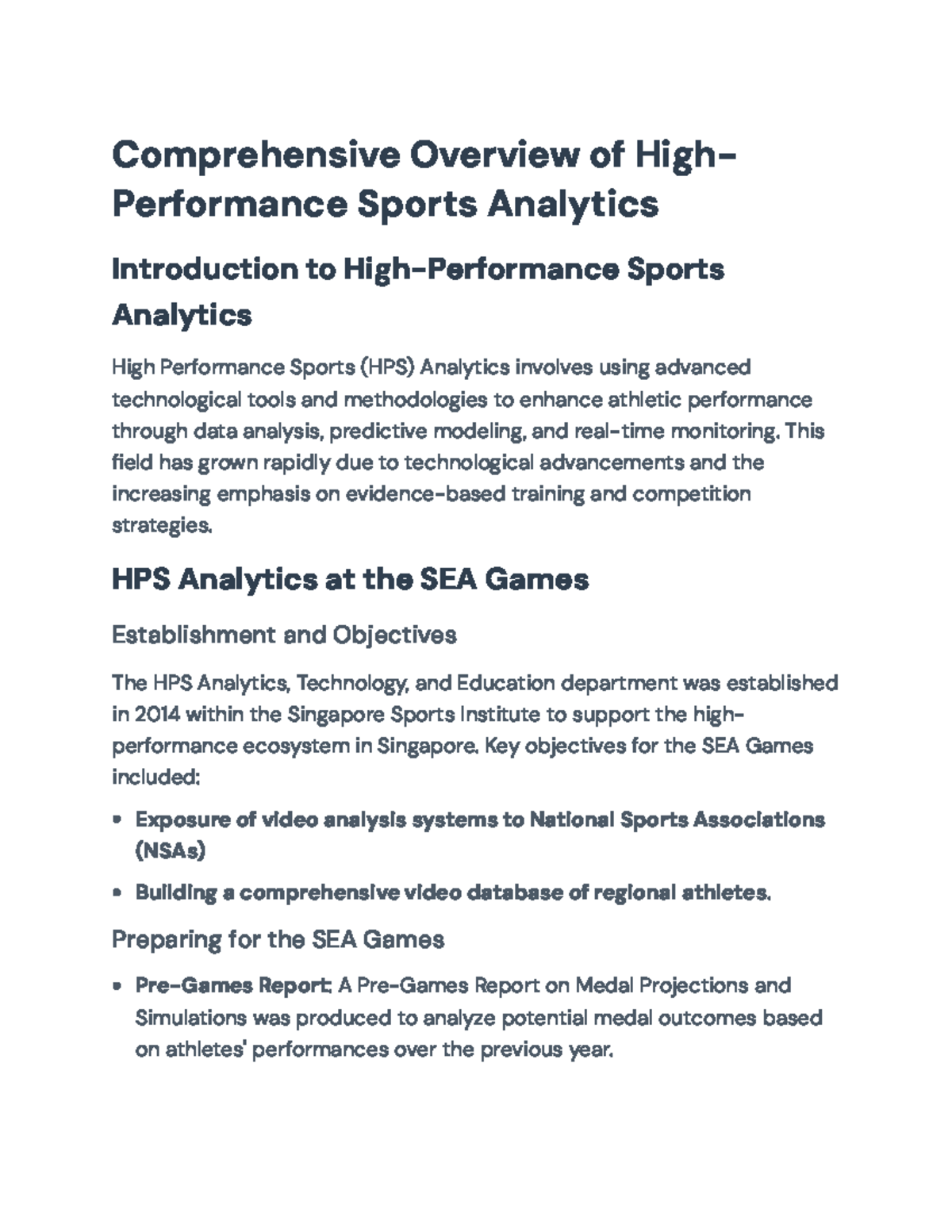 High-Performance Sports Analytics Overview: SEA Games Insights and ...