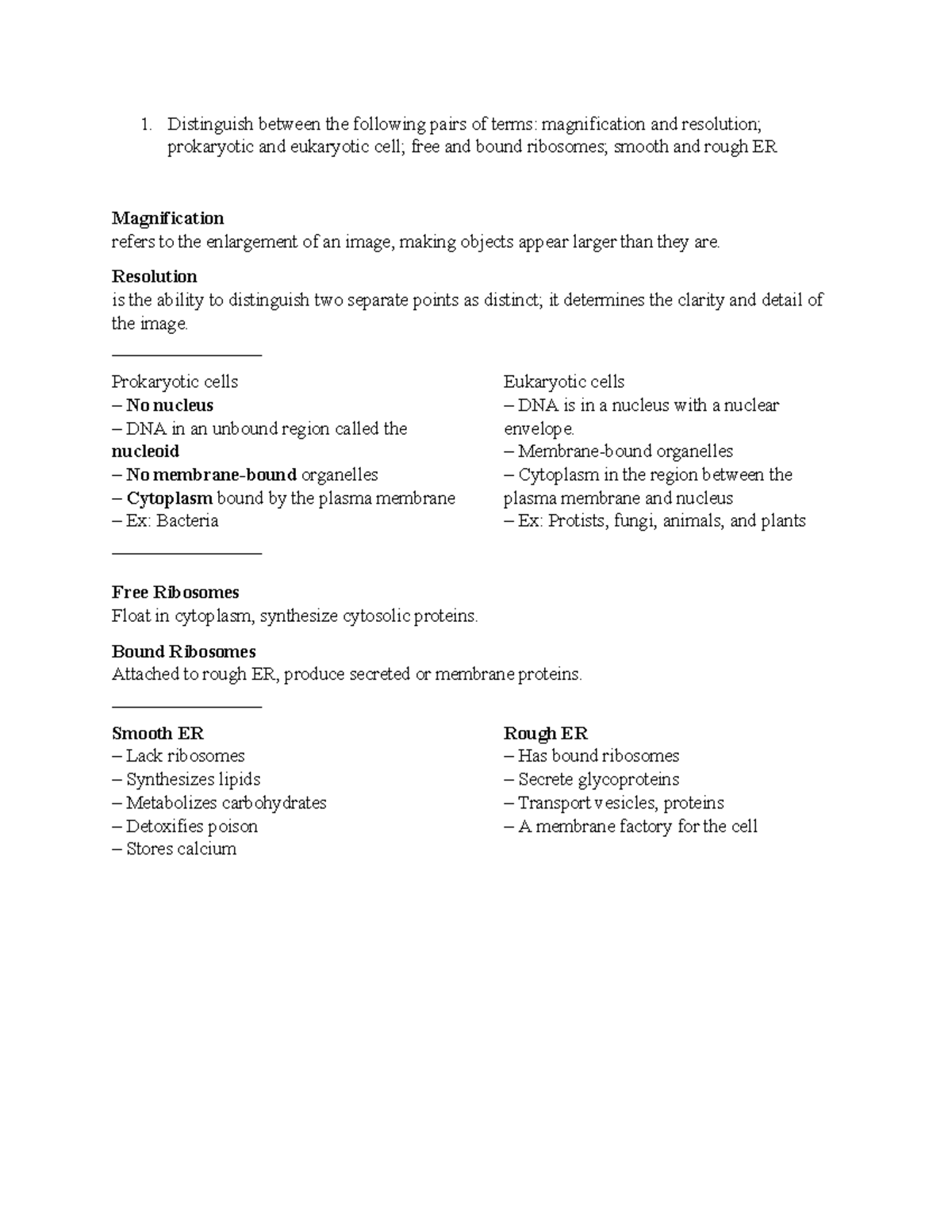 Biology 101 - Midterm Exam Notes on Cell Structure & Functions - Studocu
