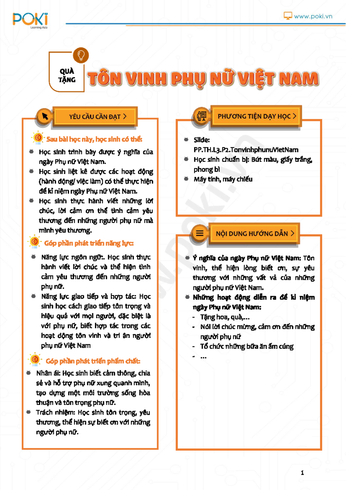Bài Học Về Ngày Phụ Nữ VN - POKi Learning Asia - Studocu