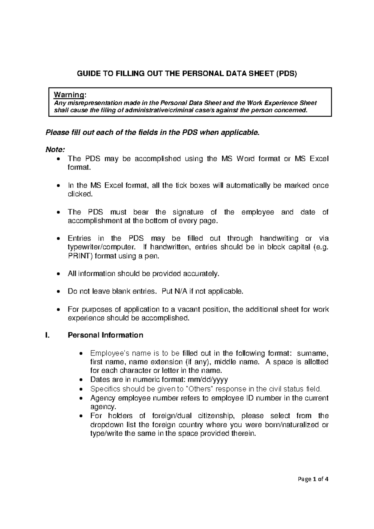 Guidelines for Filling Out the Personal Data Sheet (PDS) - Studocu
