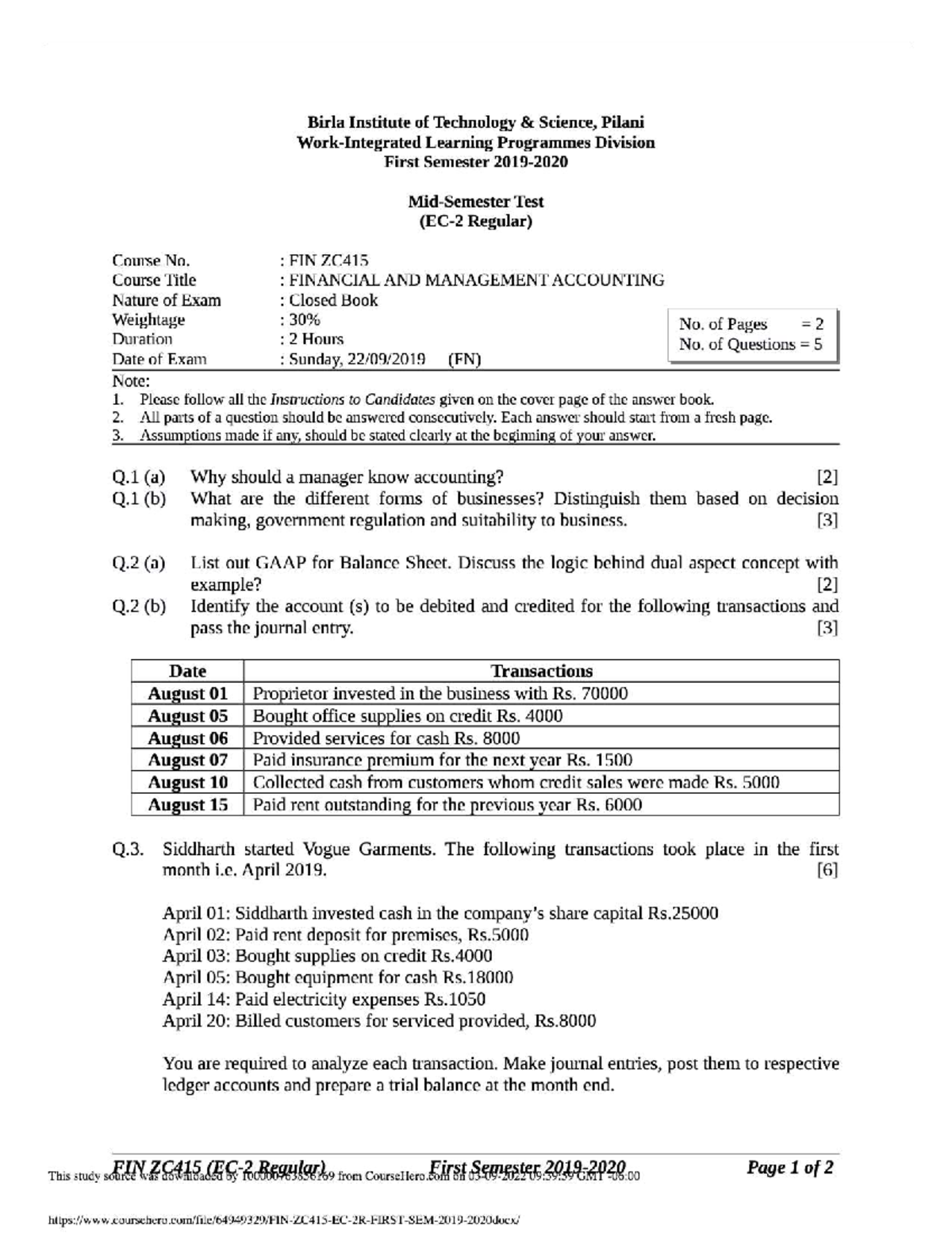 FMA EC2: Financial & Management Accounting Previous Exam Questions ...