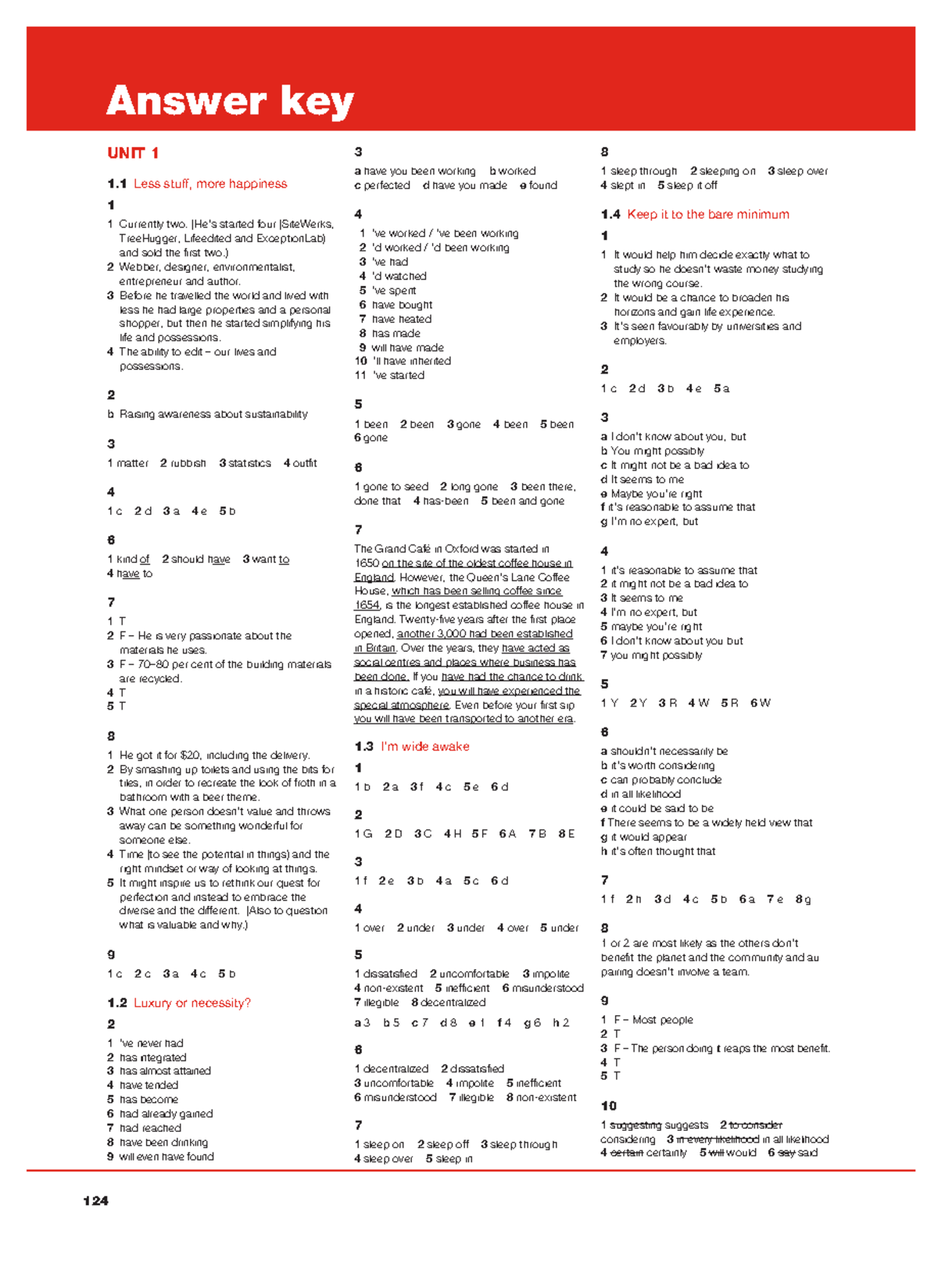 Advanced Workbook Answer Key: Units 1-3 Review - Studeersnel