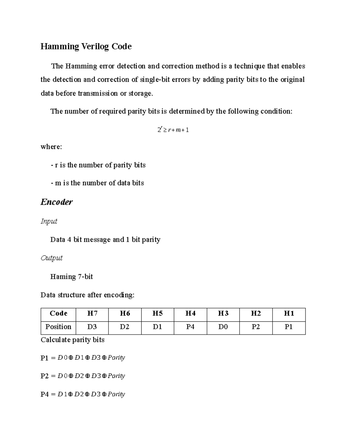 Hamming Error Detection & Correction Verilog Code - Studocu