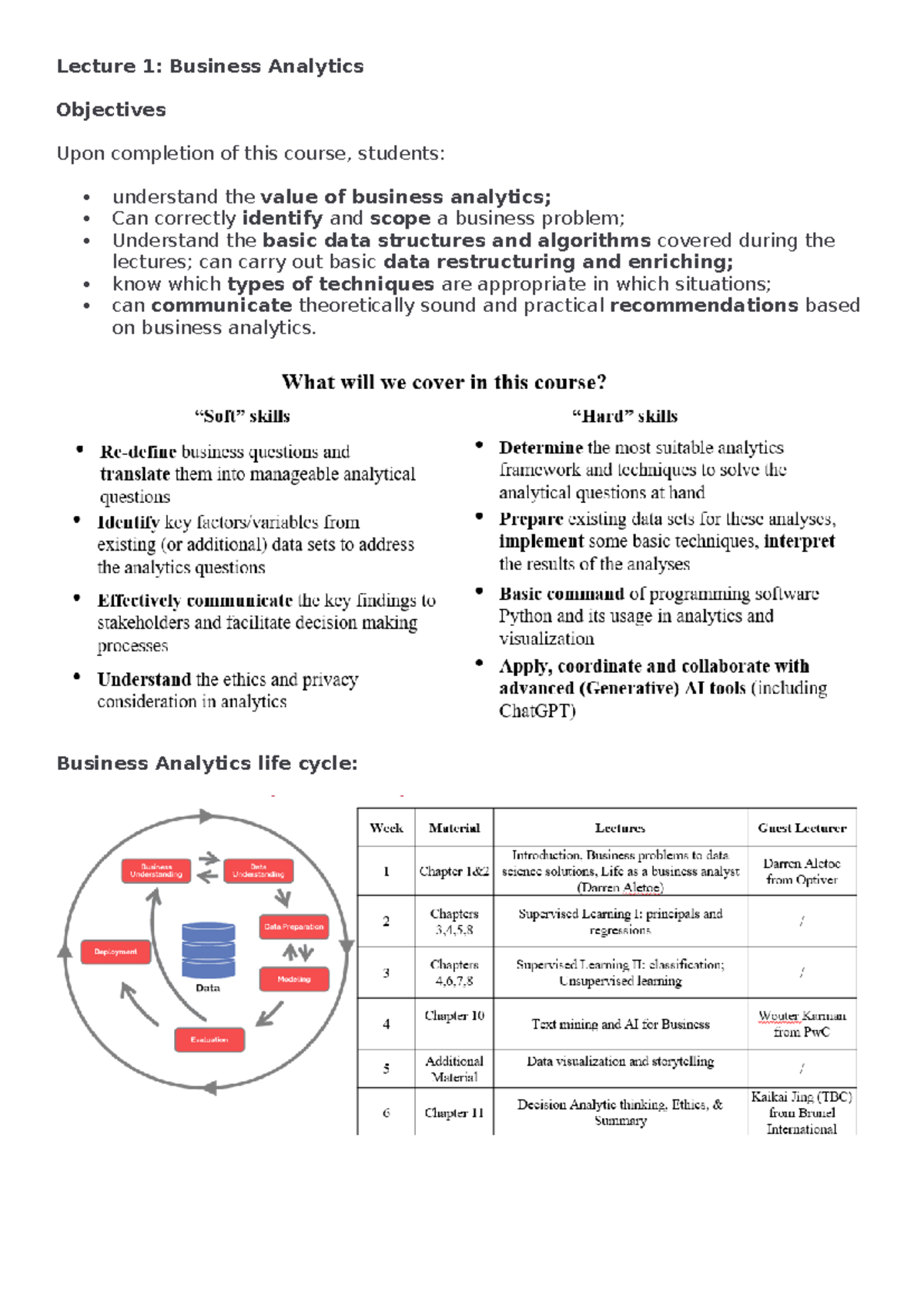 BUS-101 Lecture 1: Overview and Insights on Business Analytics ...