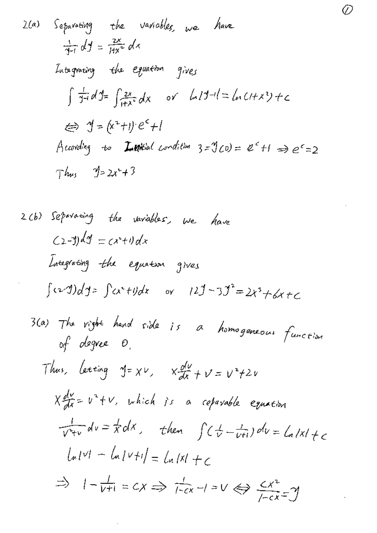 Chapter 2 sol - ODE exercise solution - 2(a) Separating the variables ...