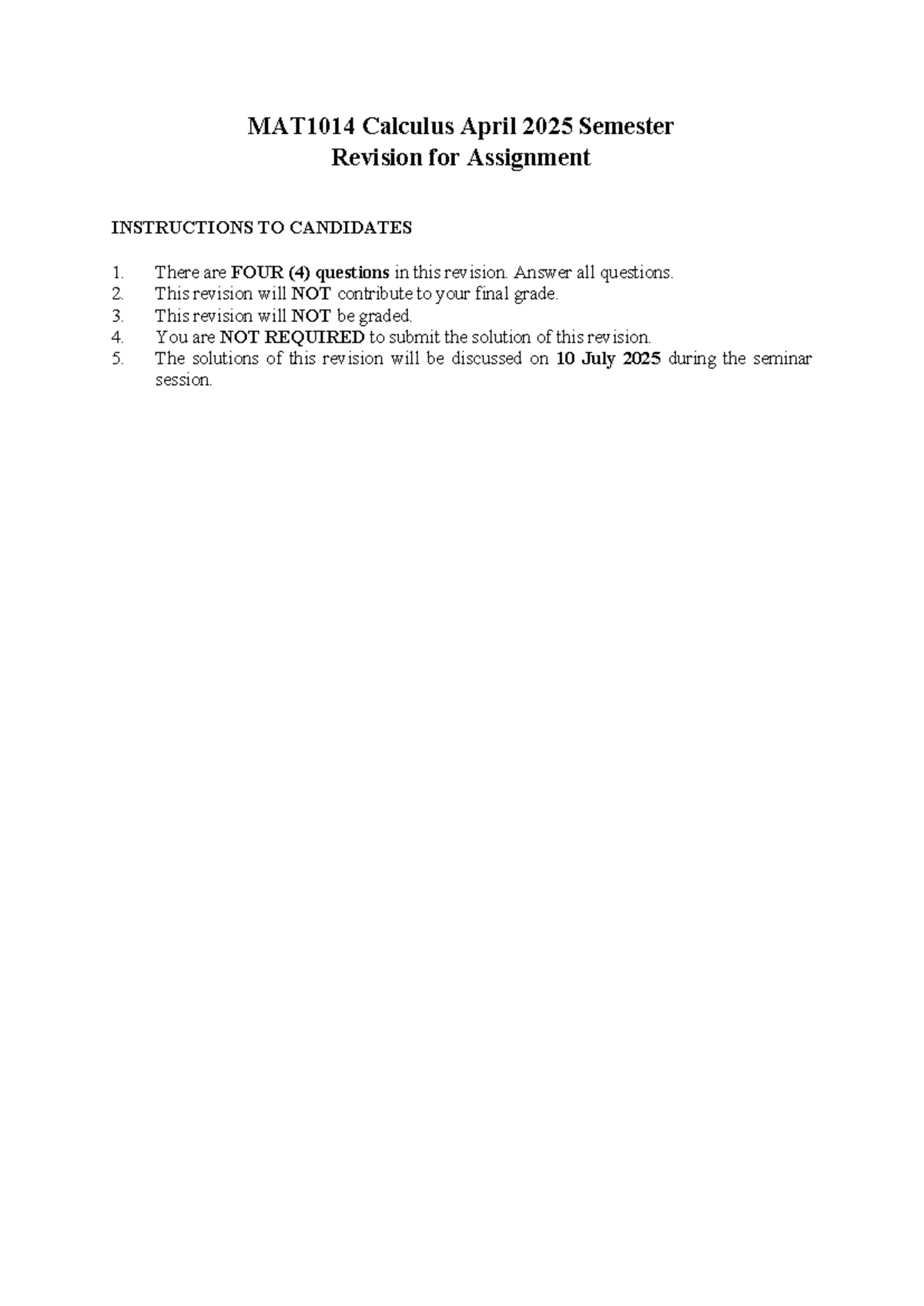 MAT1014 Calculus April 2025 Assignment Revision Guide - Studocu