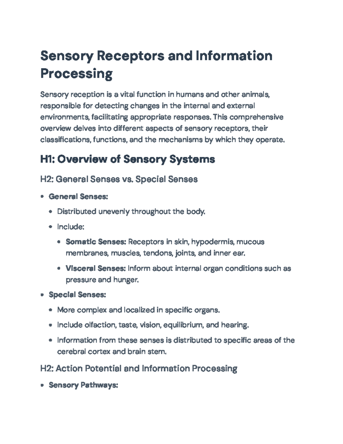 Comprehensive Overview of Sensory Receptors and Processing Methods ...