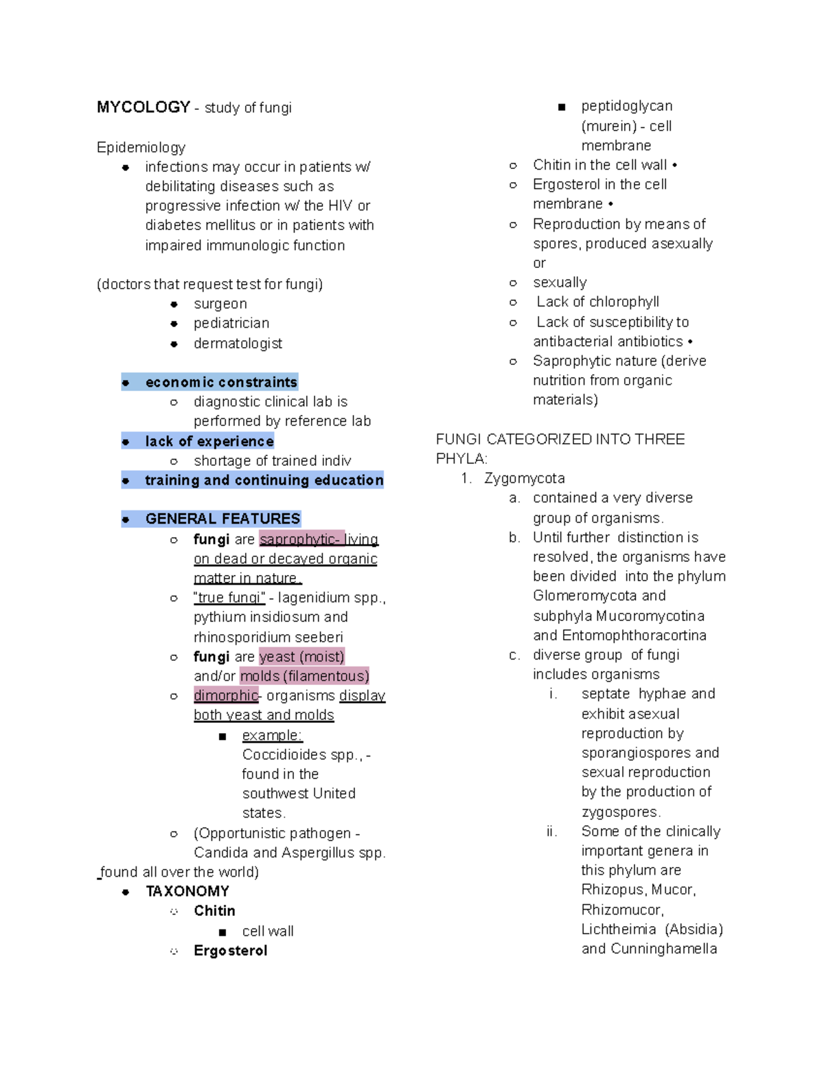 Mycology (BIO 101) Lecture Notes: Fungal Epidemiology & Infections ...