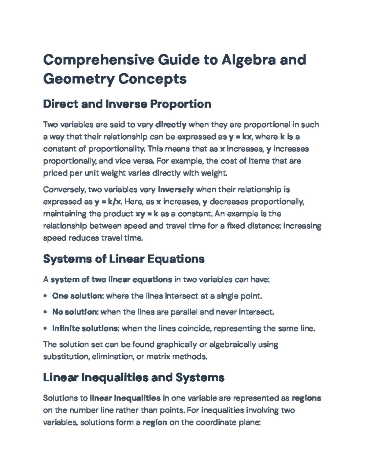 Comprehensive Algebra and Geometry Study Guide (Course Code: MATH101 ...