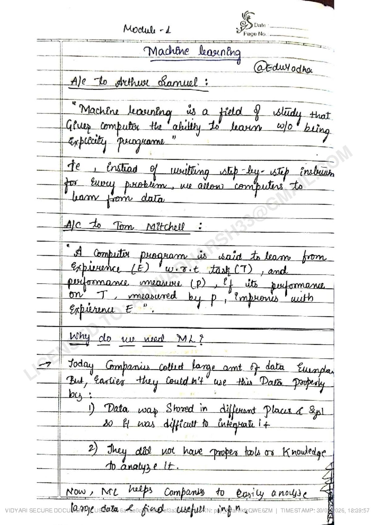 Machine Learning Module Notes BCS602: Theory & Numericals - Studocu