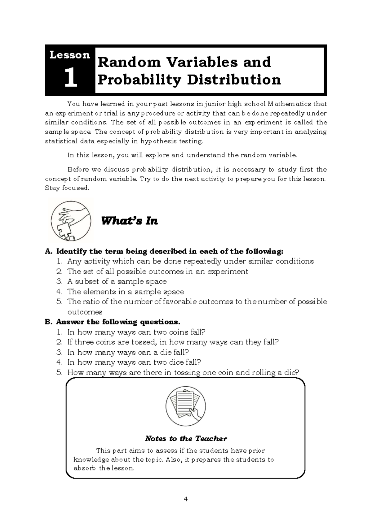 Statistics and Probability - Lesson 1: Random Variables & Distributions ...