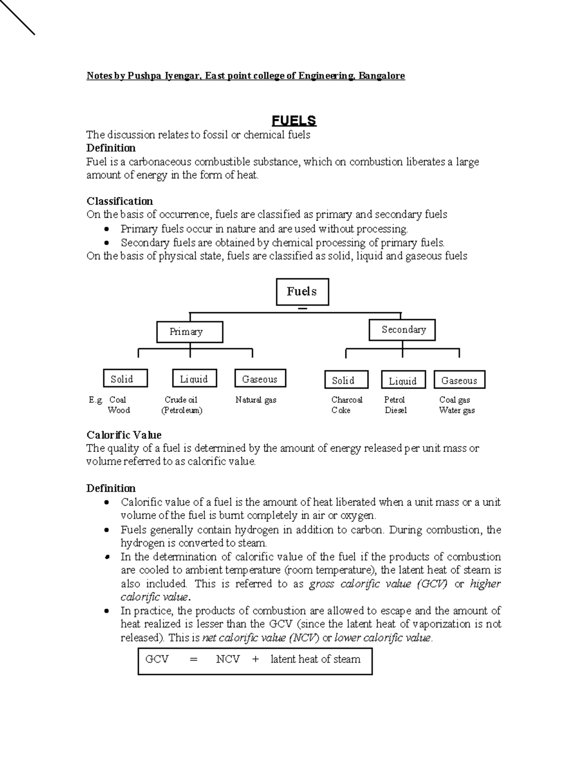 Engineering Chemistry Lecture Notes on Fuels and Calorific Values - Studocu