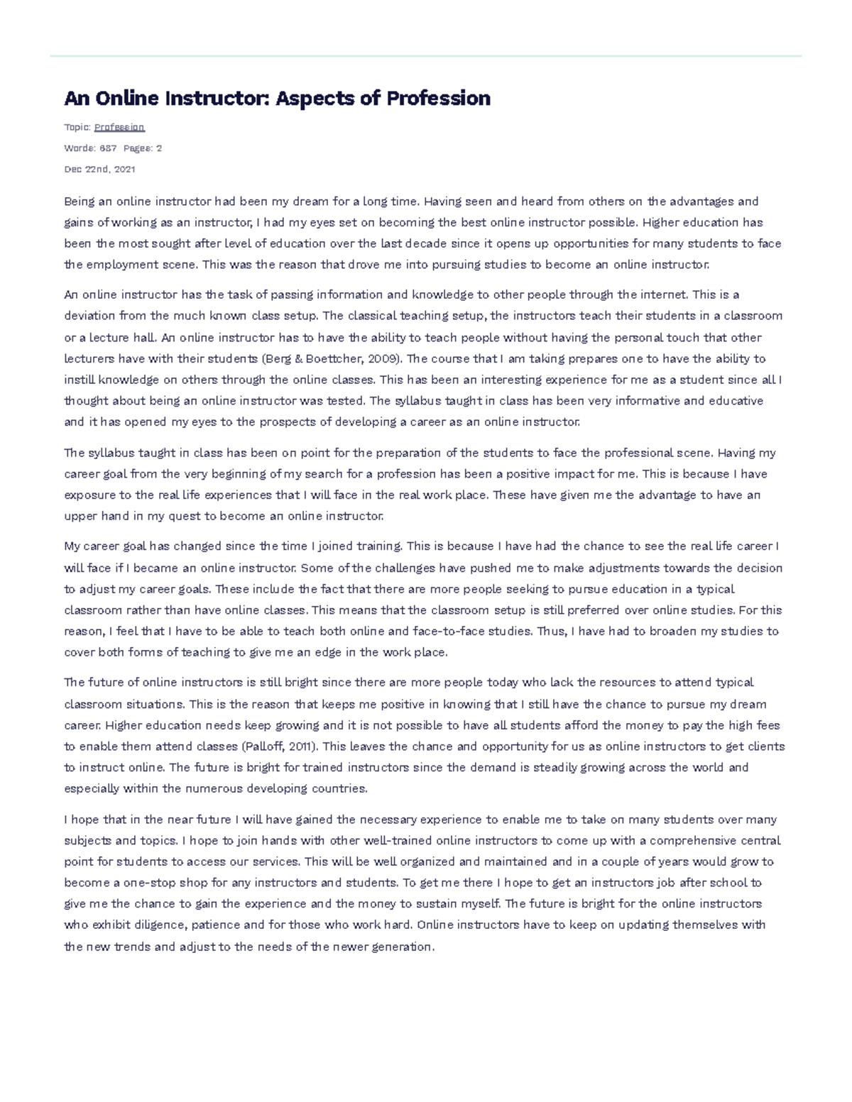 An Online Instructor- Aspects of Profession Free Essay Example - An ...