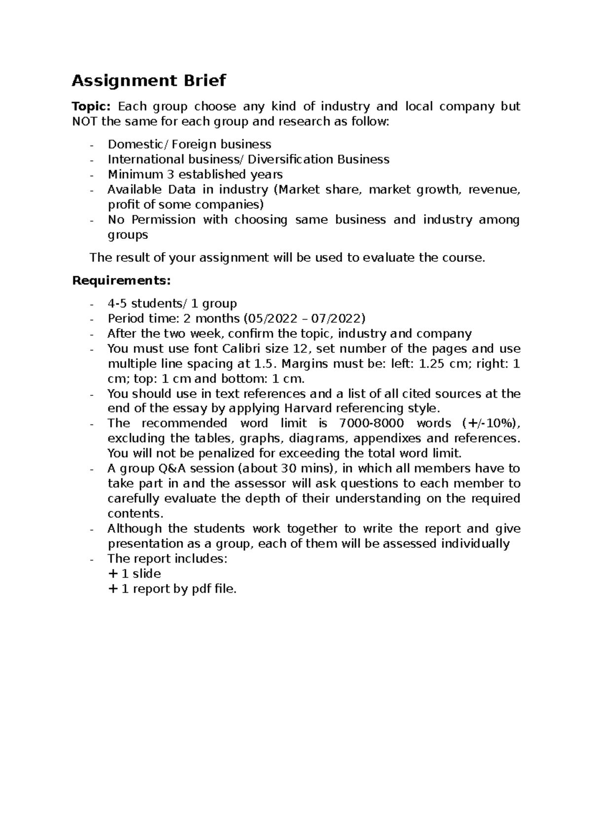 Group Assignment Guide - IBS301 SU221: Industry Research Project - Studocu