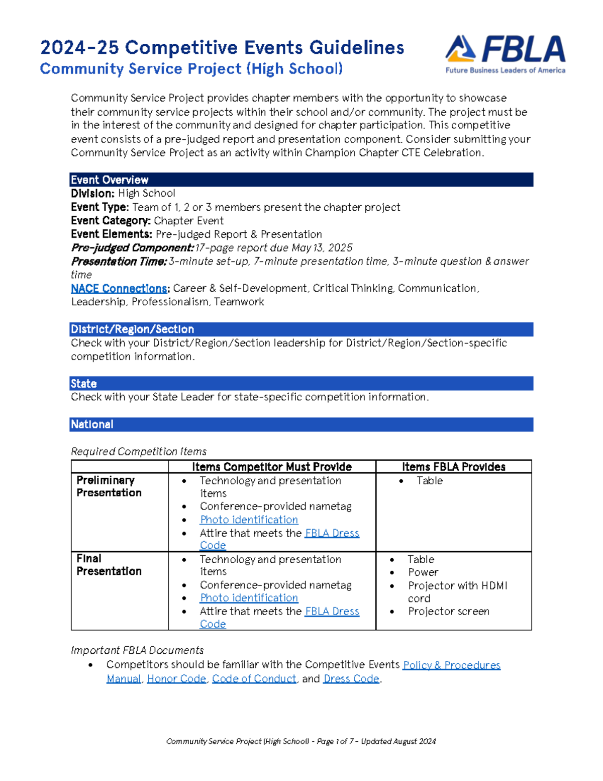 2024-25 FBLA Community Service Project Guidelines for High School - Studocu