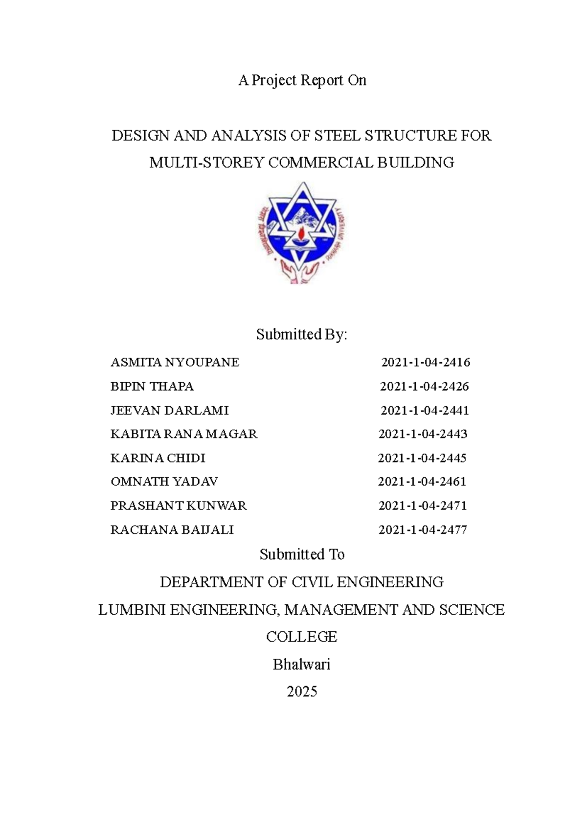 Final Project Report: Design & Analysis of Steel Structure for ...