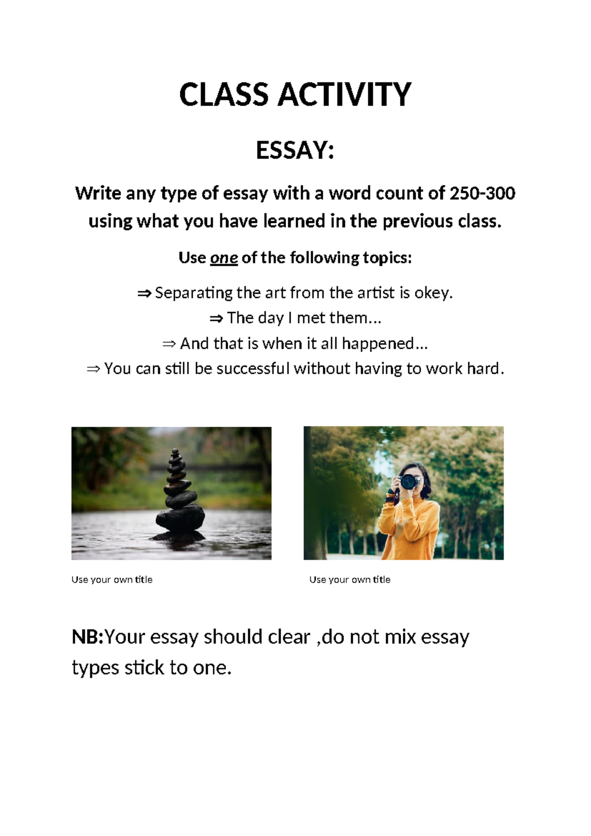EDTC 112 activity - practice - EDTC111 - CLASS ACTIVITY ESSAY: Write ...