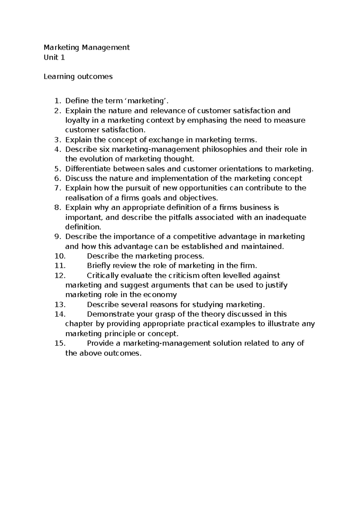 Unit 1 - Overview of Key Concepts in Marketing Management - Studocu