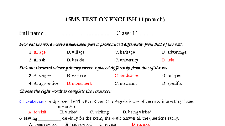 TEST E 11 T3 - English 11 March Exam Questions and Answers - Studocu