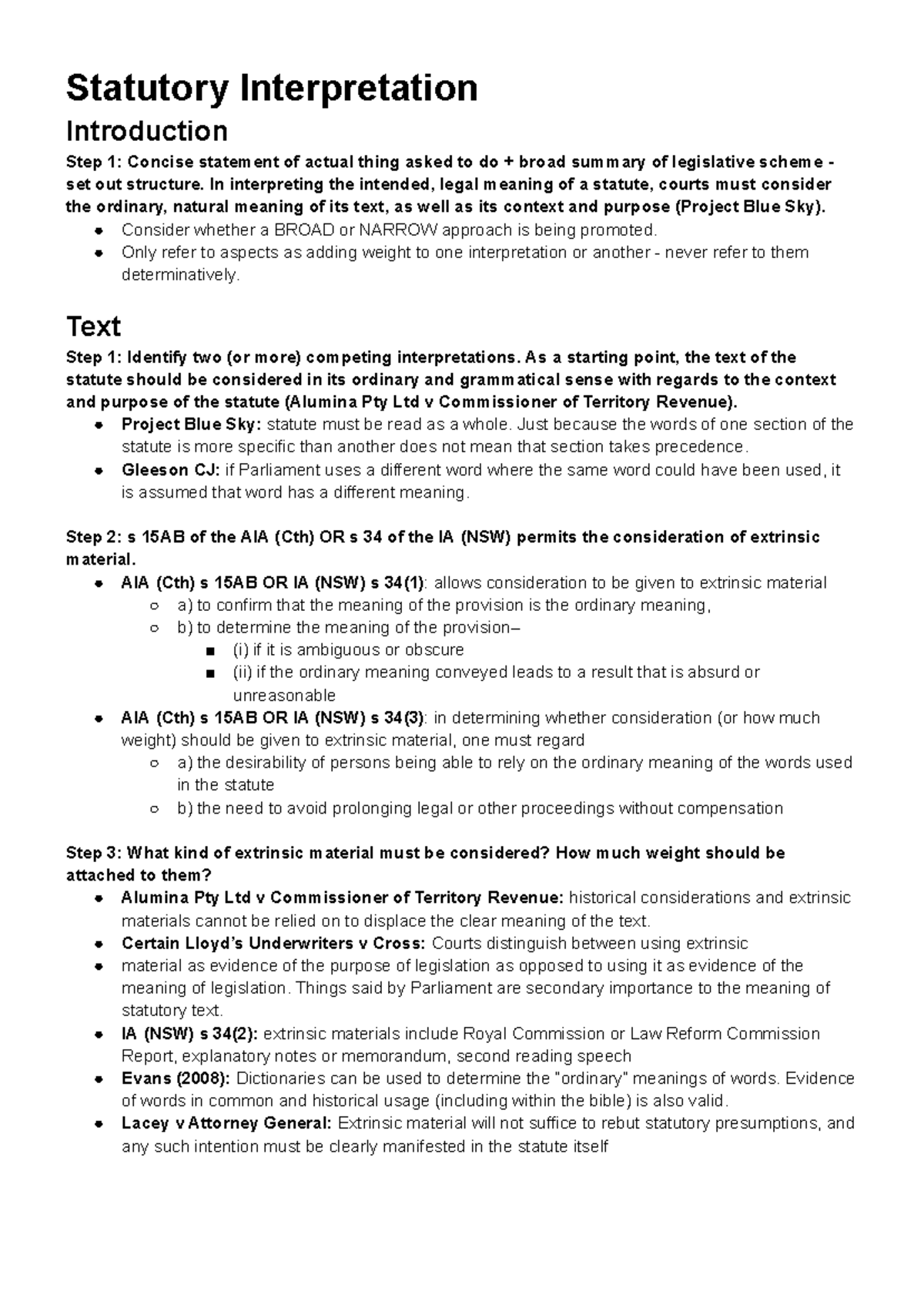 LAWS1141 Statutory Interpretation: Key Steps and Principles - Studocu