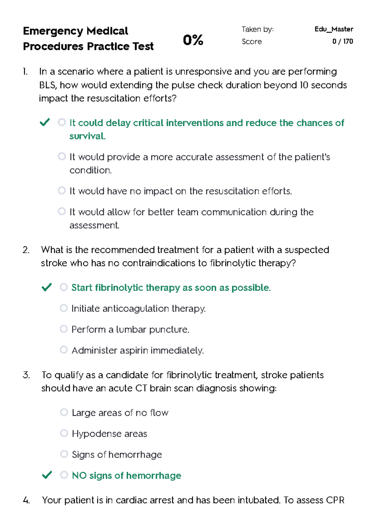 Emergency Medical Procedures Practice Test 1: Key Concepts and ...