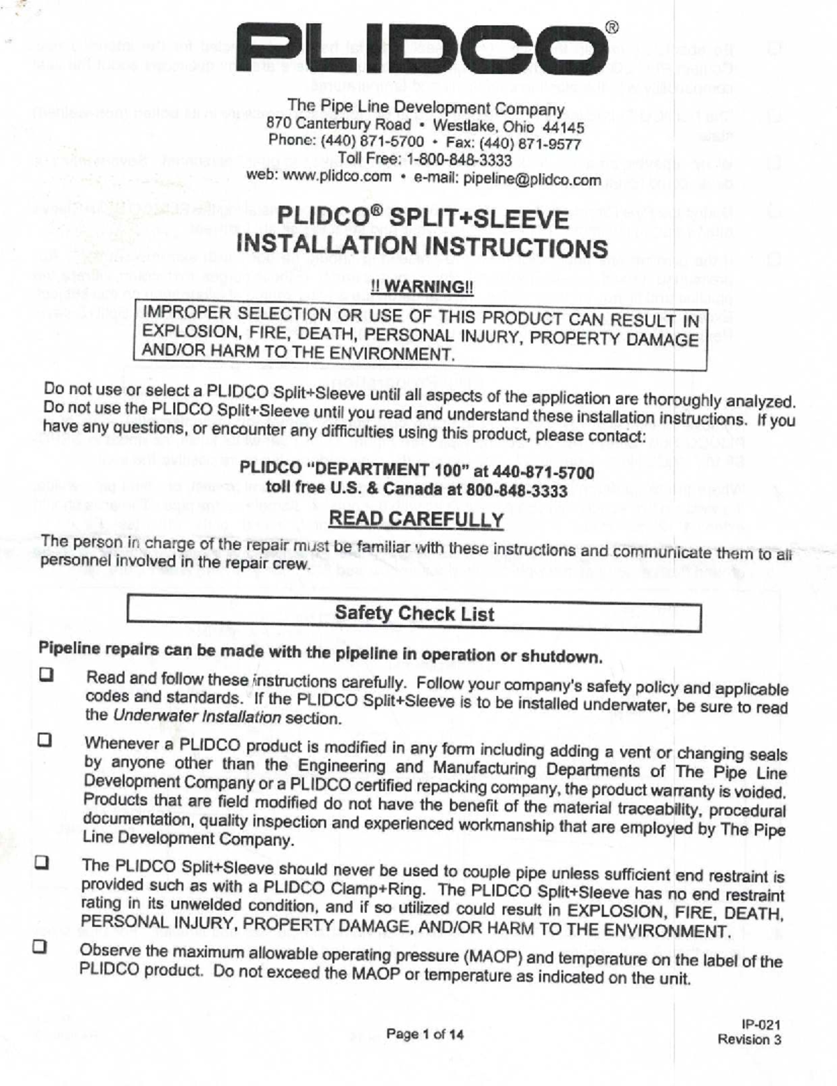 PLIDCO Installation Guide: Safety & Procedures for Pipeline Fittings ...