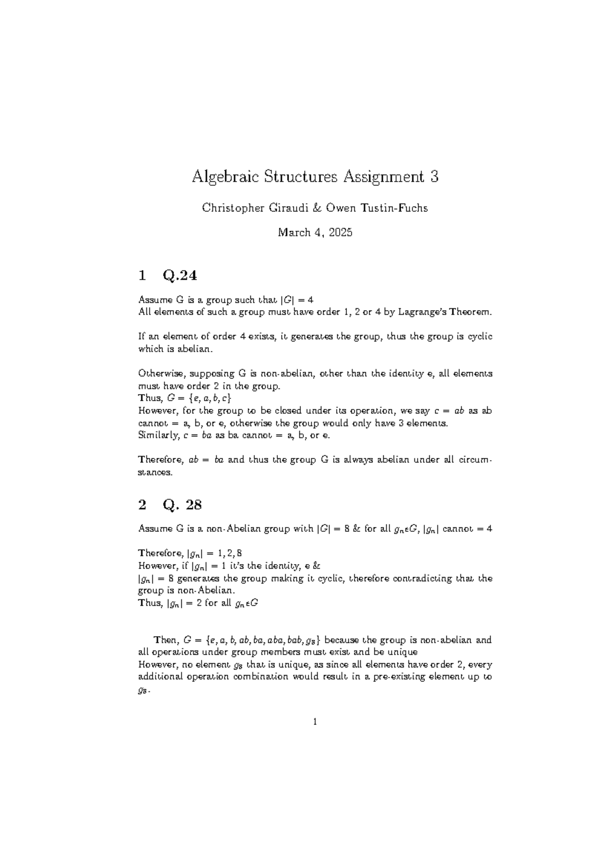 Assignment 3 algebraic struct - Algebraic Structures Assignment 3 ...