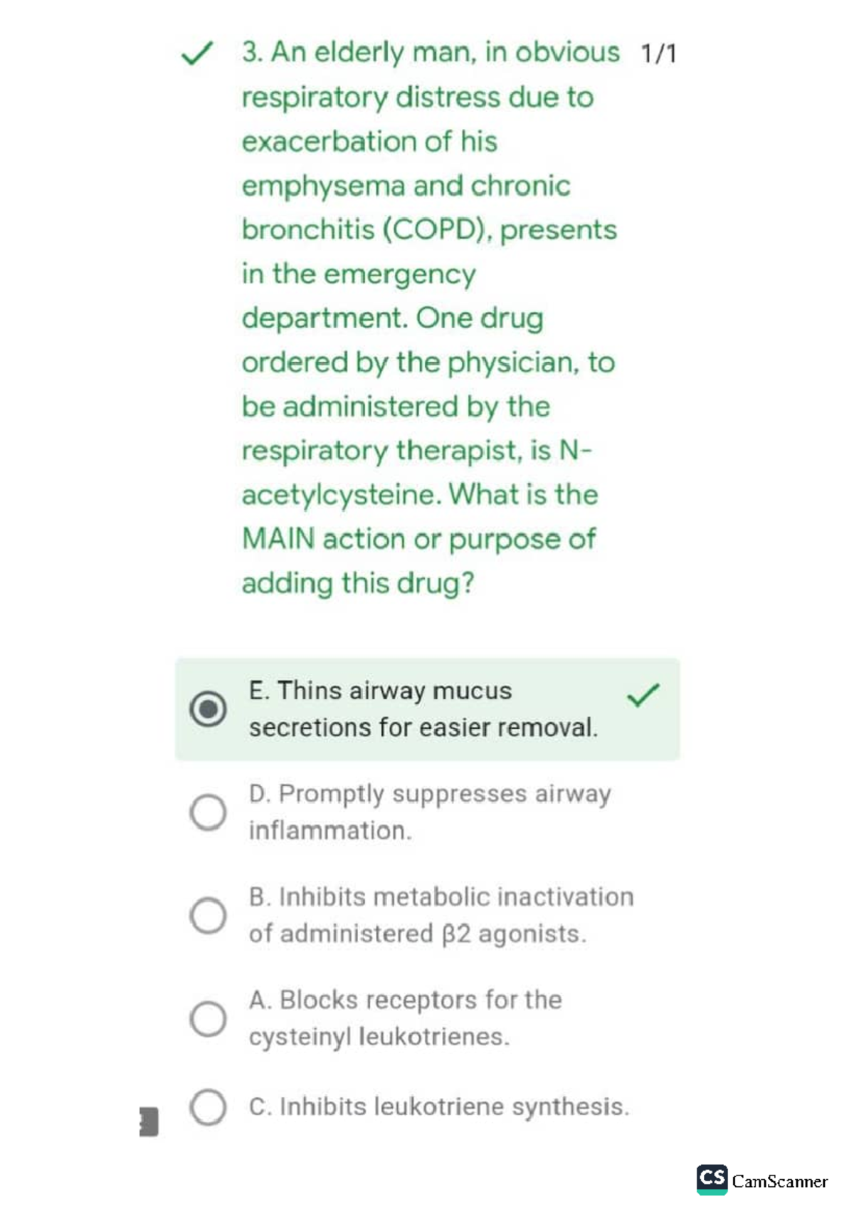 Resp. Pharmacology (Some online questions) - 3. An elderly man, in ...